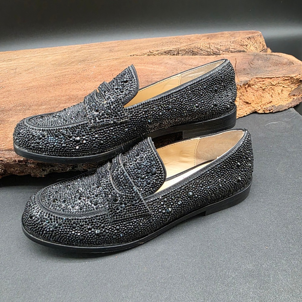 Betsey Johnson SB-ARON Loafers Womens 6M Black Rhinestone Studded Blue Sole Luxe - Picture 2 of 7